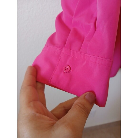 D.&Co Womens Blouse Tunic Pink roll-tab sleeve button shirt pockets 3X Office - Picture 3 of 16